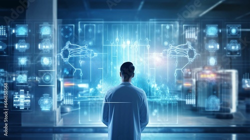 AI generated illustration of a man in front of a large digital screen