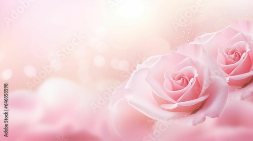 Ai generated illustration of a soft pink background with blossoming roses