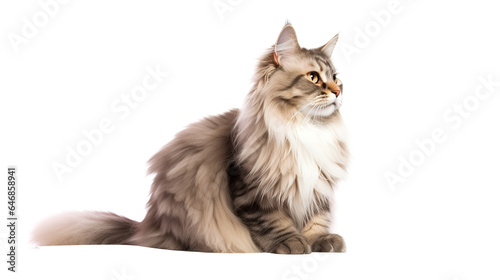 Show champion Maine Coon lying isolated on white background photo