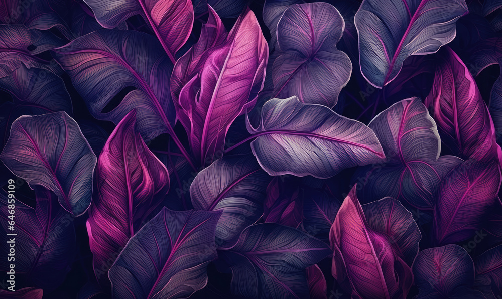 Tropical leaves wallpaper. Colorful neon abstract foliage background. Tropical leaves wallpaper. Colorful neon abstract foliage background.