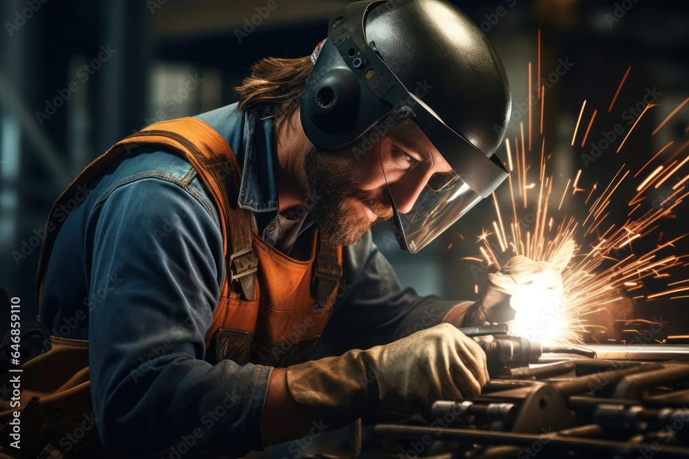 Caucasian Man Welder Background Hard Working Generative AI Caucasian Man Welder Background Hard Working Generative AI