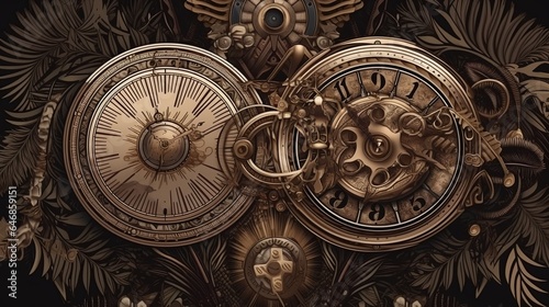 steampunk, backgrounds, industrial, vintage, retro, gears, machinery, clockwork, Victorian, technology, gears and cogs, mechanical, grunge, steam-powered, fantasy, industrial generative ai