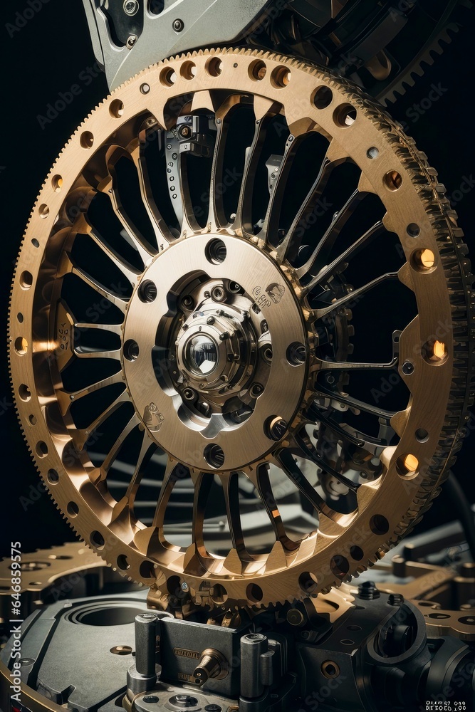 AI generated illustration of a close-up of machinery gear with intricate details