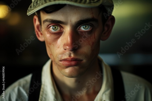Close up portrait of young man after a hard day at work