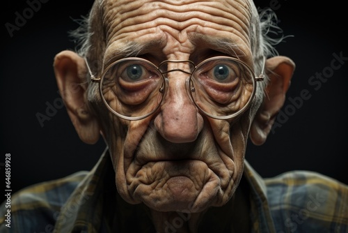 Close up portrait of pensioner in glasses, looking at camera. © DenisNata