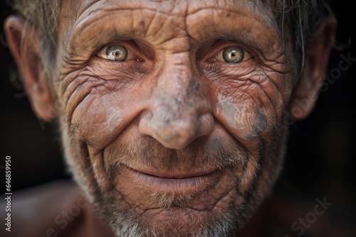 Portrait of elderly man with a wrinkled face  closeup. Unshaven old man looking at camera.