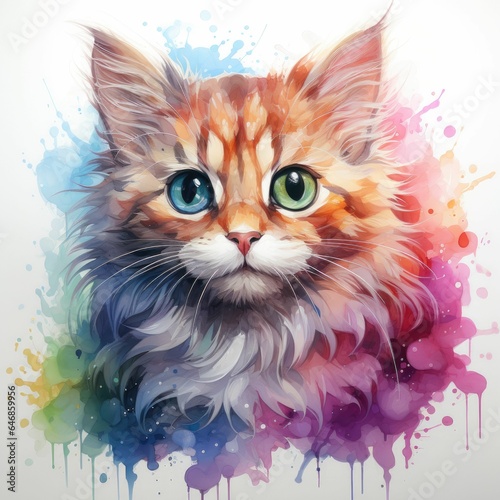 AI generated illustration of a tabby kitten portrait in vibrant colorful paints © Amrulqays/Wirestock Creators