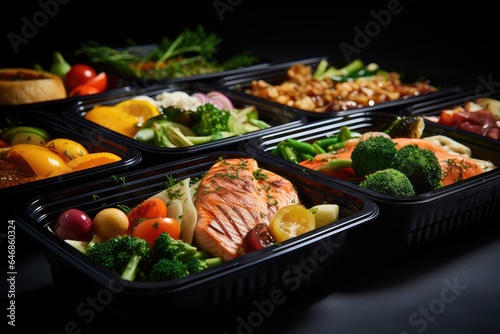 Healthy lunch boxes with vegetable and fish