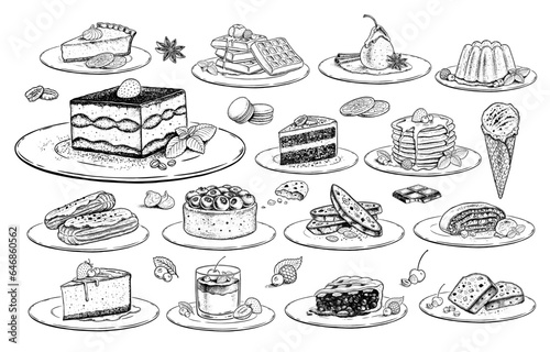 Sketch icons vintage vector illustrations set of desserts and bakery