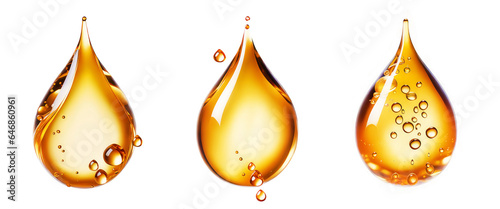 Close-up Oil drops with air bubbles on transparent background.