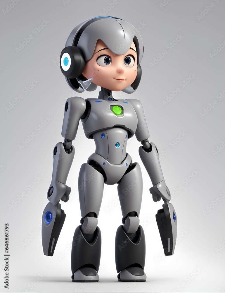AI generated illustration of a creative robotic figure on a gray background AI generated illustration of a creative robotic figure on a gray background
