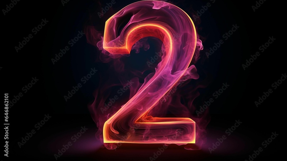 AI generated illustration of an illuminated number 2 amongst a backdrop of flames and smoke AI generated illustration of an illuminated number 2 amongst a backdrop of flames and smoke
