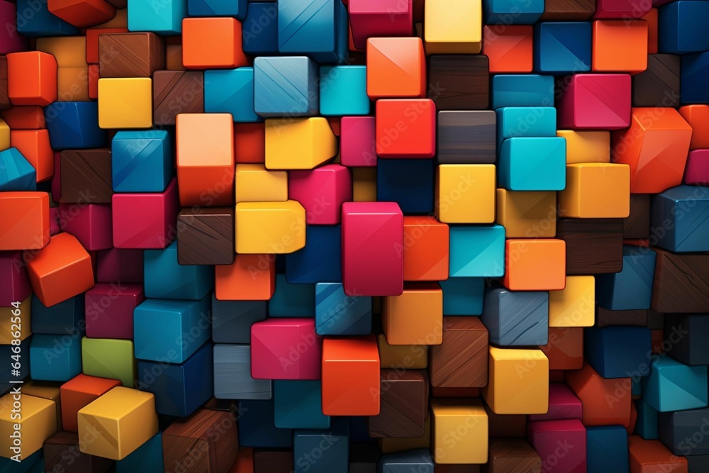 AI-generated illustration of 3D squares arranged in an abstract design in shades of orange and blue AI-generated illustration of 3D squares arranged in an abstract design in shades of orange and blue