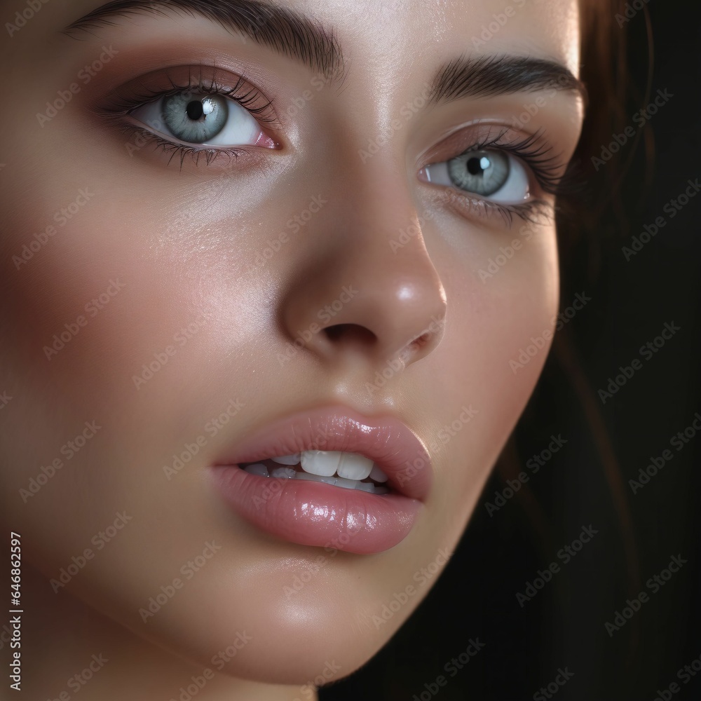 AI generated illustration of a close-up portrait of a beautiful woman AI generated illustration of a close-up portrait of a beautiful woman