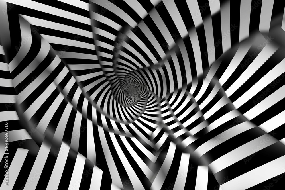 AI generated illustration of a black and white spiral with alternating stripes in a circular pattern AI generated illustration of a black and white spiral with alternating stripes in a circular pattern