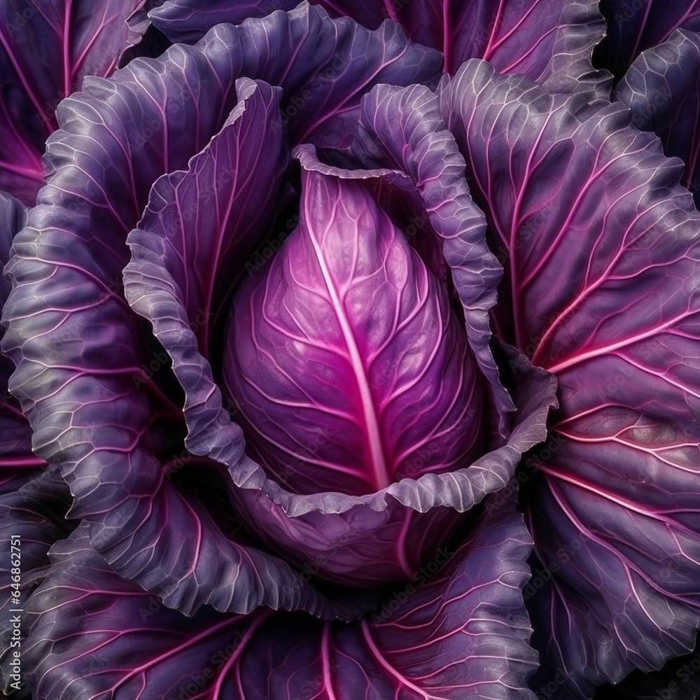 Obraz premium a vibrant purple cabbage, highlighting its tightly packed leaves and textured surface