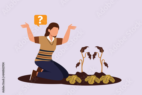 Confused Women in doubts and thoughts concept. Colored flat vector illustration isolated. 