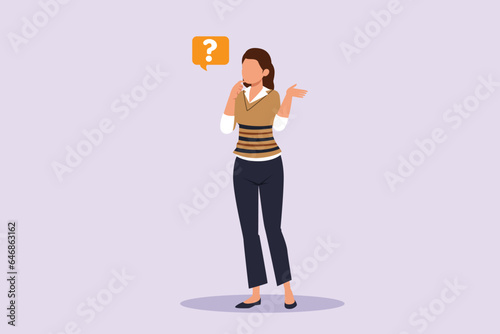 Confused Women in doubts and thoughts concept. Colored flat vector illustration isolated. 