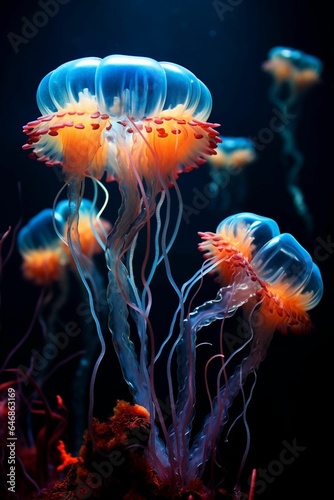 AI generated illustration of an aquarium filled with glowing jellyfish © Andrei Lazar/Wirestock Creators