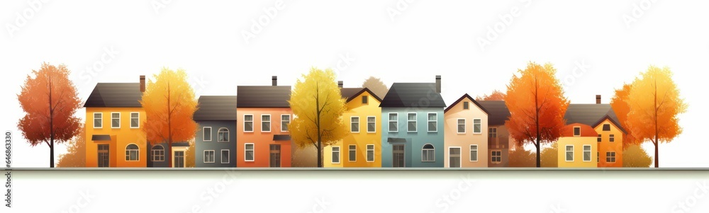 AI generated illustration of colorful houses on a white background