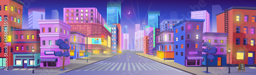 Fototapeta Naklejka Na Ścianę i Meble -  Panorama city with shops,  building, crossing,  mall  and traffic light .Vector illustration in flat style.