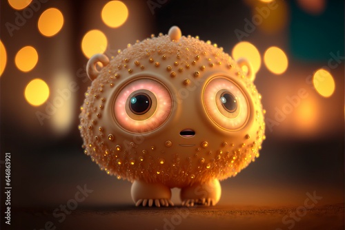 AI generated illustration of a small yellow funny creature with bright eyes © Manuel Benito/Wirestock Creators