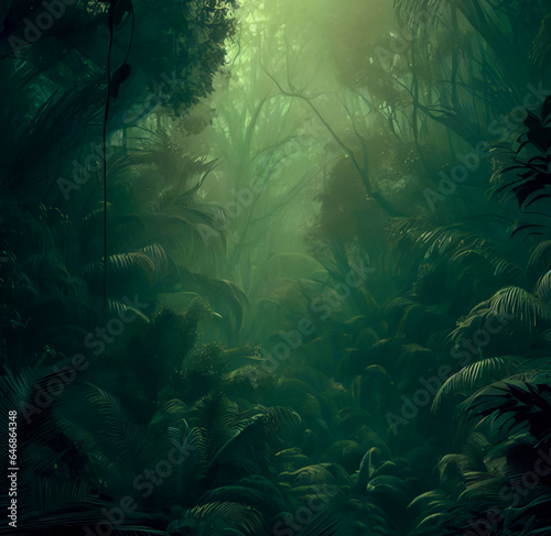 A tropical forest in the morning, jungle, AI generated