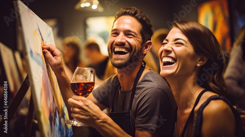 Pint Painting Night: Friends enjoy a creative evening of painting while sipping craft beers