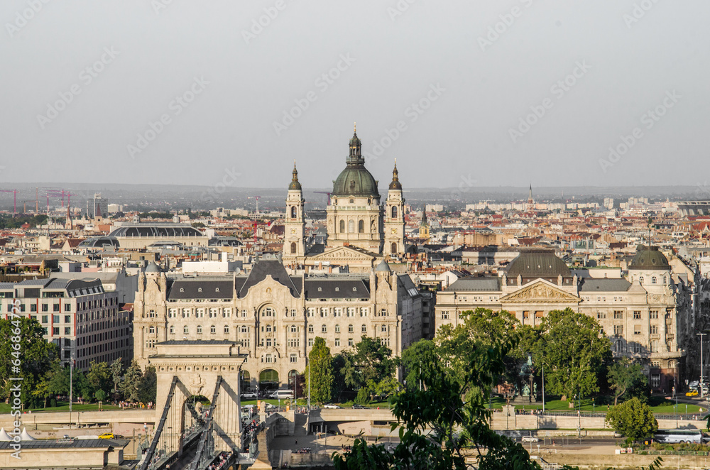 Budapest, Hungary, August 15, 2023. View of old Budapest town from Buda.