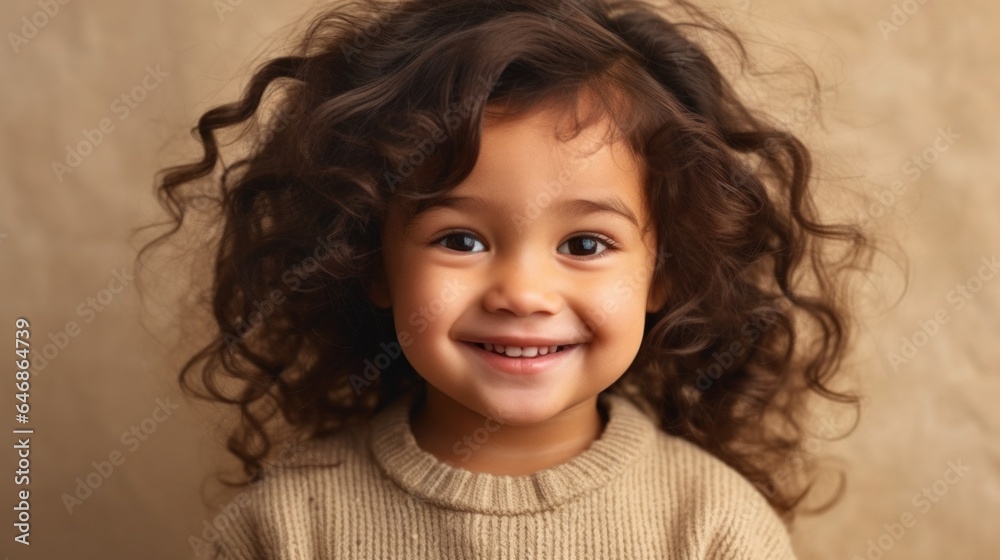 Multicultural toddler girl posing happily in studio. Generative AI Multicultural toddler girl posing happily in studio. Generative AI