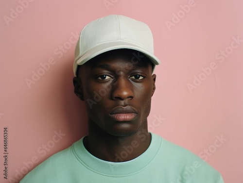 AI generated illustration of a stylish African male in a hat in front of a bright pink wall