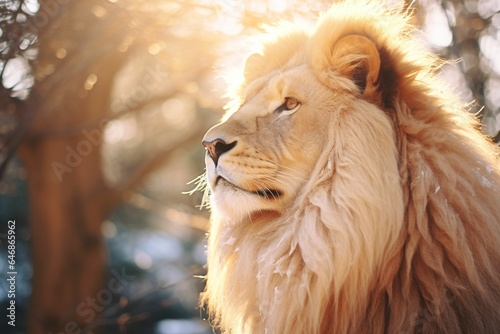 AI generated illustration of a lion standing at golden hour