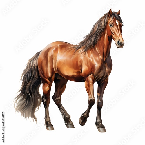 AI generated illustration of a brown horse on a white background in watercolor