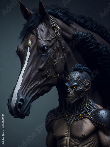 A fantastic creature with a human face and the body of a horse