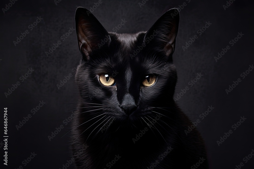 black cat on dark background portrait