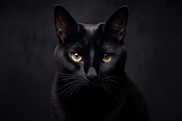 black cat on dark background portrait