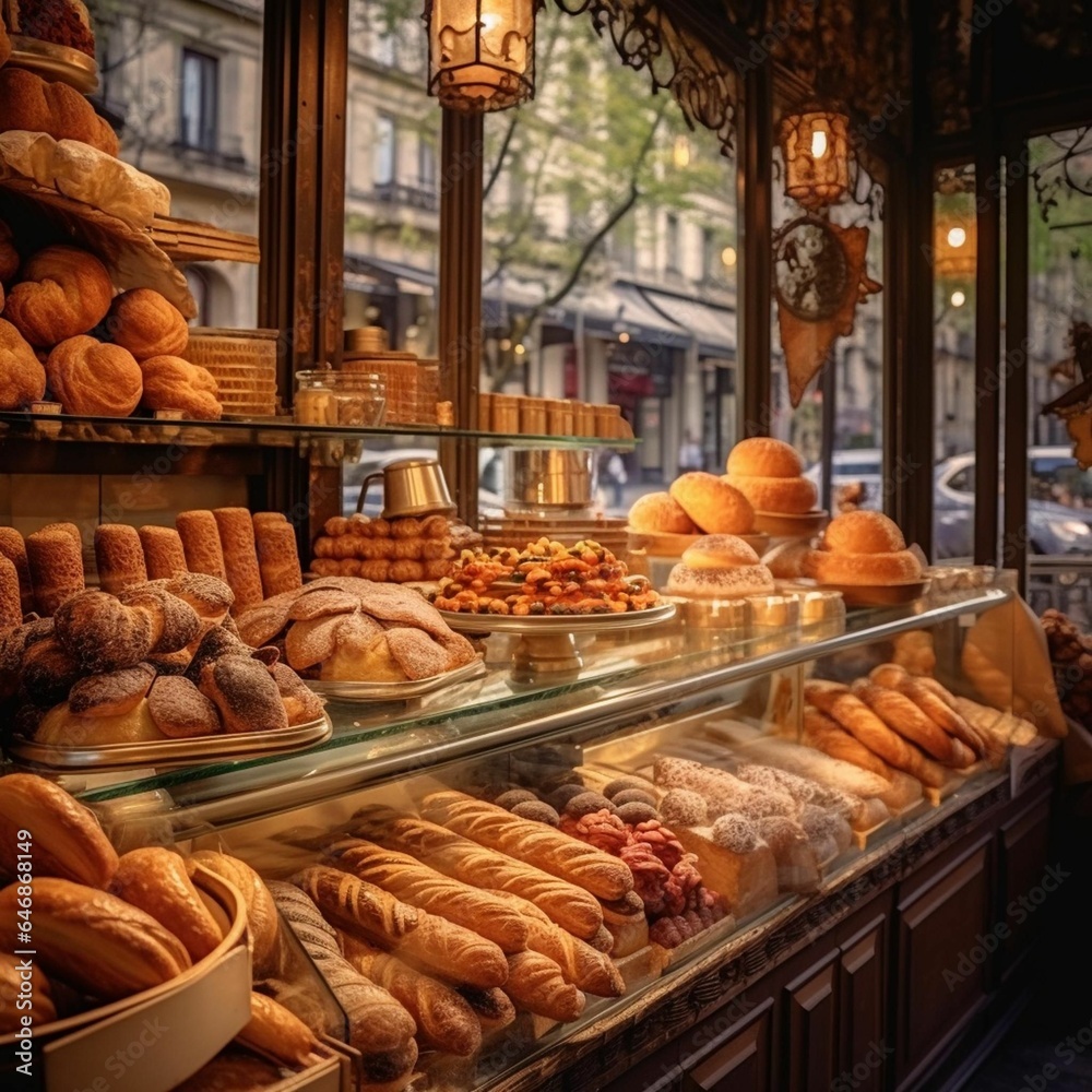 AI generated illustration of freshly baked bread showcased in a glass-fronted display