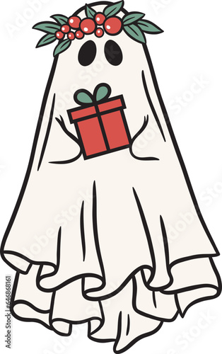 cute ghost christmas outline