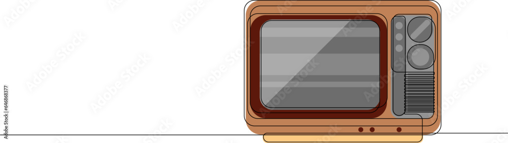 Retro old fashioned tv continuous one line drawing with colours ...