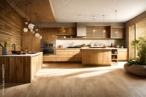A Zen-inspired kitchen with bamboo and natural stone.