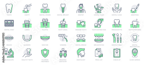 Fotografie, Obraz Dental care line icons