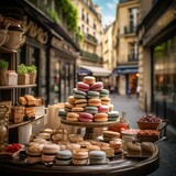 various types of pastries on display in the street of paris
