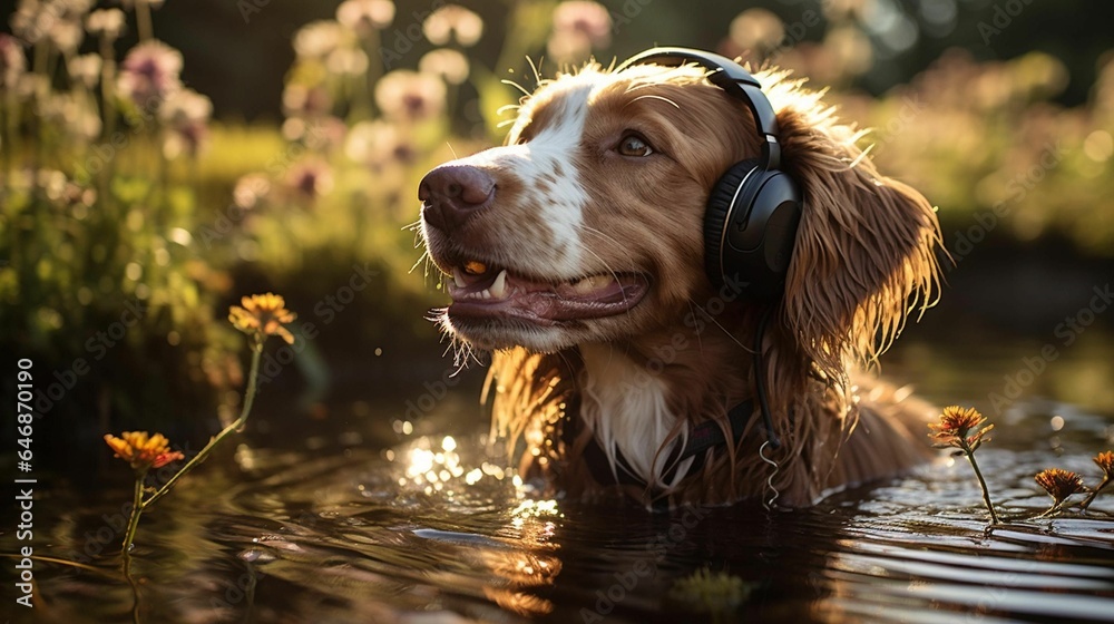 AI generated illustration of an adorable brown and white dog wearing ...
