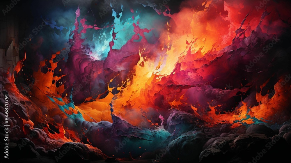 Vibrant abstract painting featuring swirling colors, AI-generated.