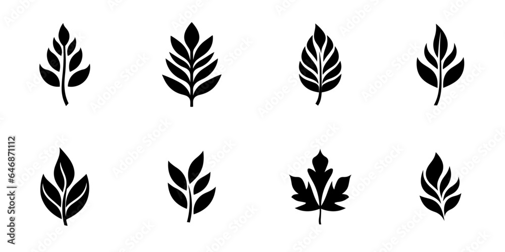 Silhouette leaf ecology nature element vector collection