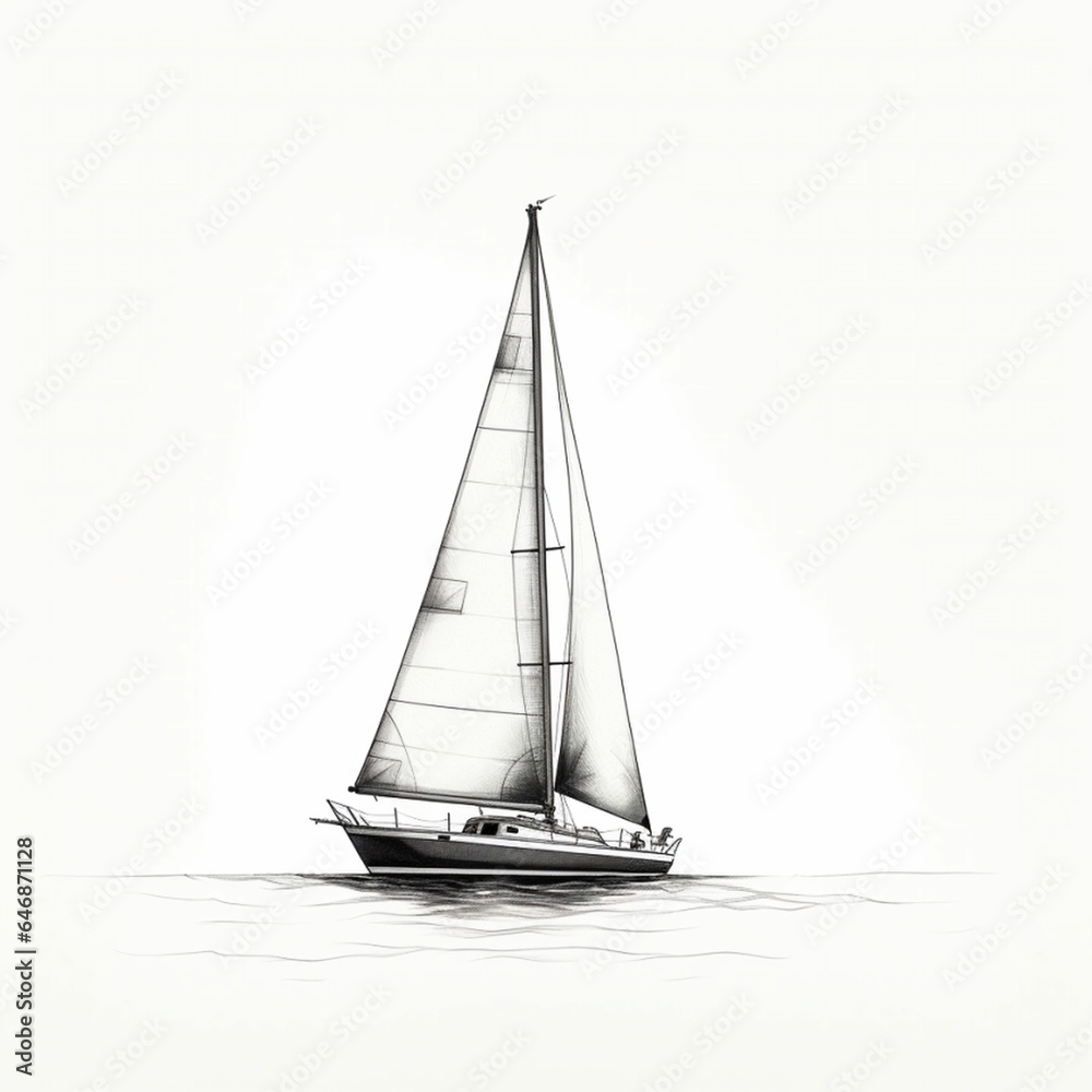 AI generated illustration of a simple sailboat sketch on a white background