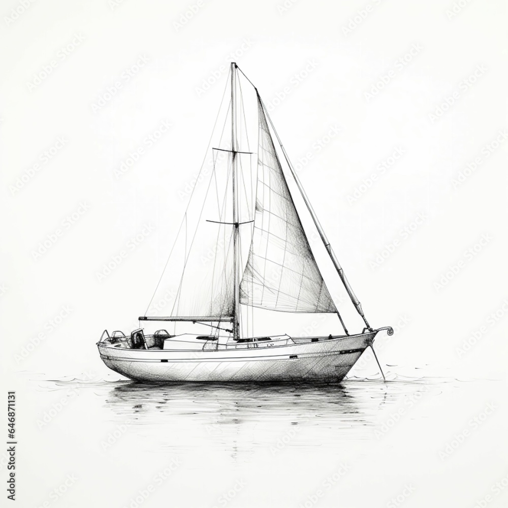 AI generated illustration of a simple sailboat sketch on a white background