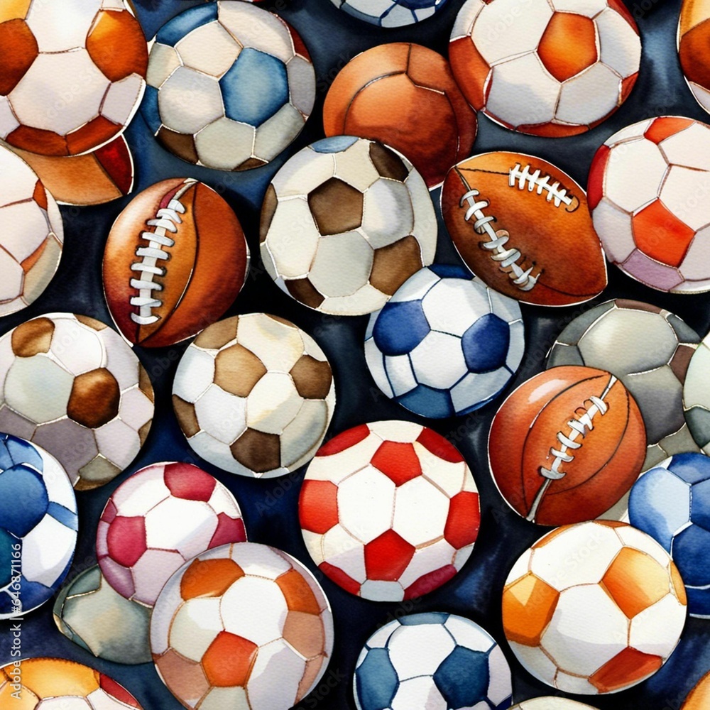 AI generated illustration of a vibrant background with various sport balls AI generated illustration of a vibrant background with various sport balls