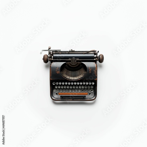 AI generated illustration of a vintage typewriter on a white background, in a solitary display