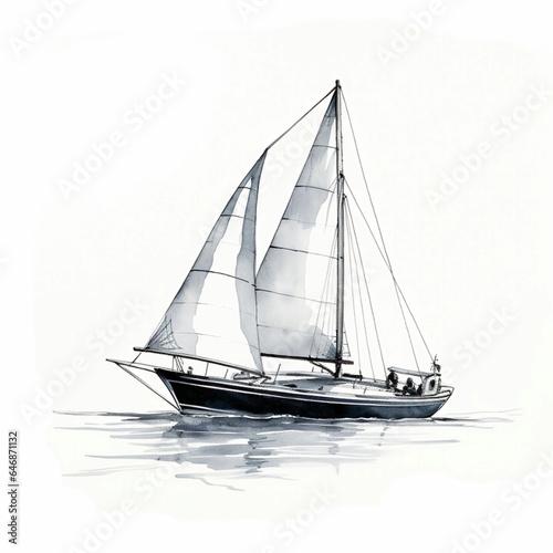 AI generated illustration of a simple sailboat sketch on a white background